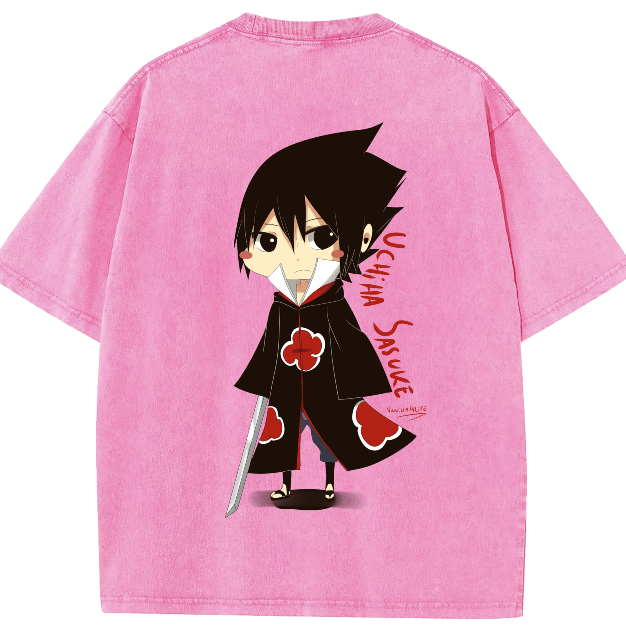 （画像用） NARUTO -ナルト- うちは サスケ Uchiha Sasuke 綿100% ヴィンテージ風 半袖Tシャツ（背面プリント）